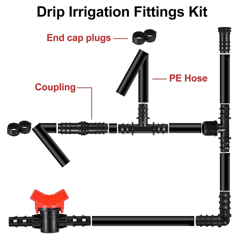52 Pcs Drip Irrigation Fittings Kit Irrigation Barbed Connectors For 1/2Inch Tubing Irrigation Water Hose Connector