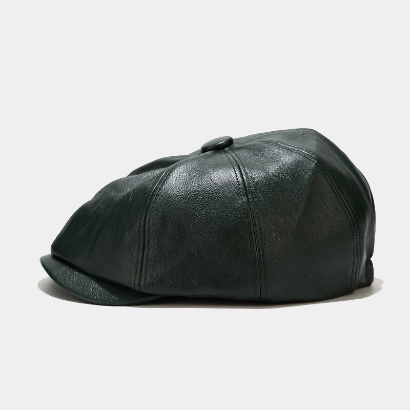 Retro PU Leather Octagonal Hats Women Street Newsboy Cap Ladies Casual Solid Painter Cap Female Bonnet casquette femme: Green