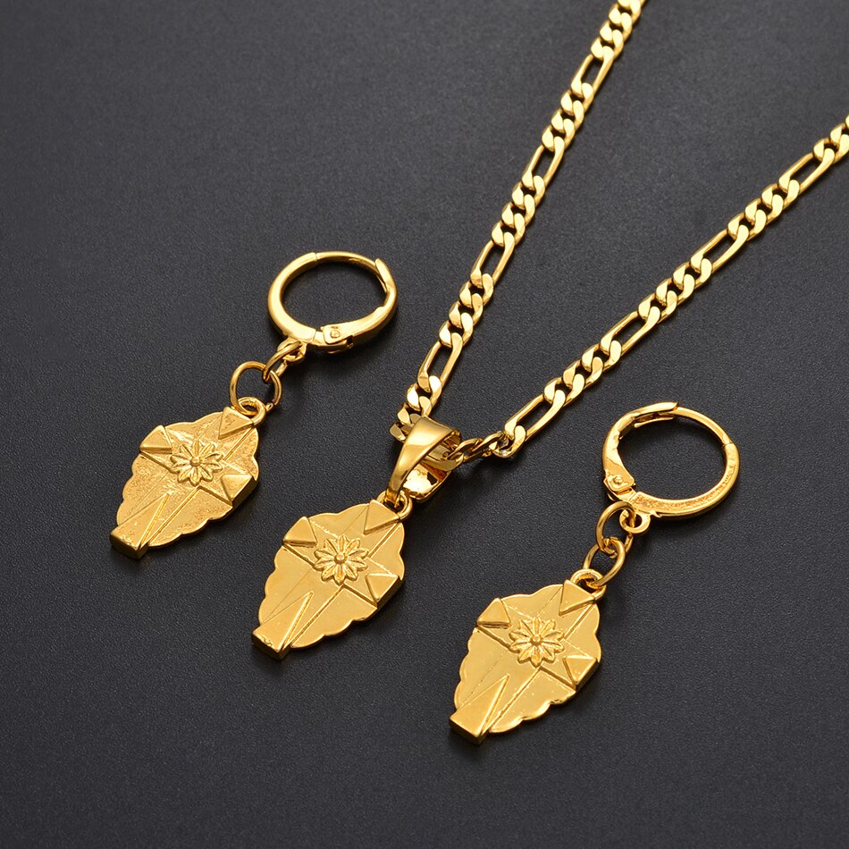 Anniyo SMALL Cross Pendant Necklaces Earrings Sets Women Girsl Gold Color Micronesia Guam Hawaiian Jewelry Chuuk Crosses #216106