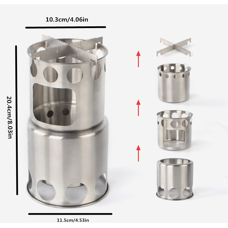 Tragbarer Campingkocher Aus Edelstahl - Klappbarer Holzofen Für Outdoor