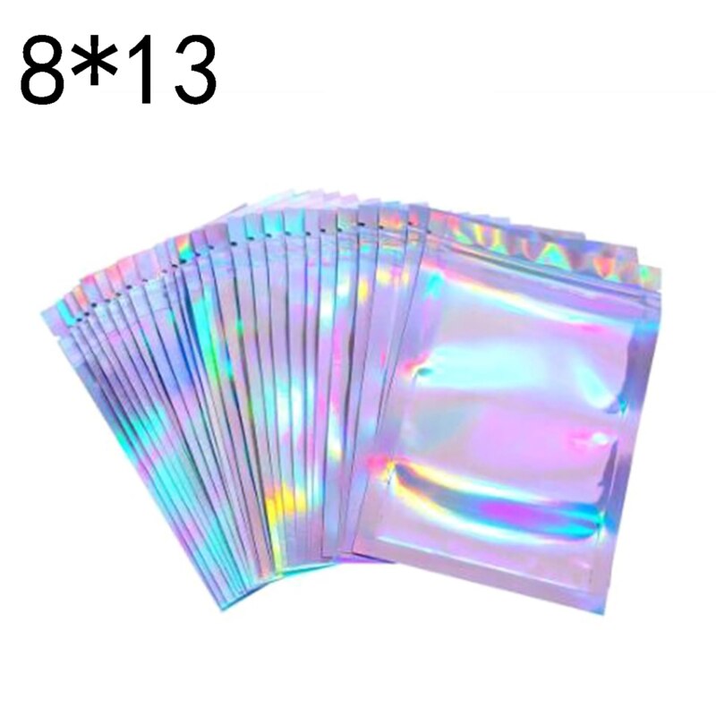 100 stücke Flache Zip-Lock Beutel Paket Tasche Holographische Ziplock Taschen Bad Salz Kosmetik Tasche Mini Aluminium Folie Taschen Make-Up zipper Tasche: colorful5