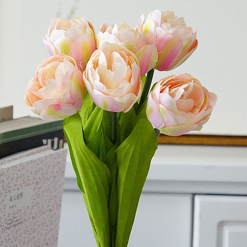 6 uds./ramo de flores de tulipanes artificiales franceses para de boda, decoración de jardín, tulipanes de seda con manos y flores falsas: Rosa