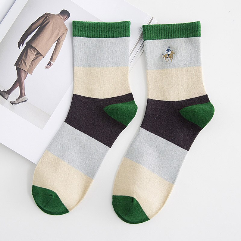 Flerfarvet 5 par mærke pier polo afslappet bomuldsstrømper business broderi mænd sokker producent: No4