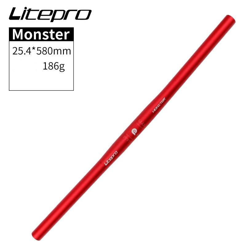 Litepro Flat Bar Spirit Urban MTB Fixie Bike 25.4*580mm Handlebar Folding Monster Horizontal Bicycle Parts: Monster Red 580mm
