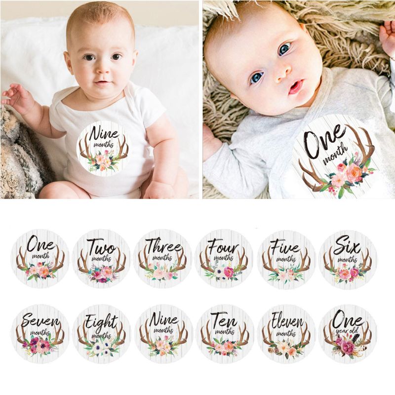 12Pcs/Set Baby Monthly Stickers and Milestone Stickers Neutral Baby's First Year Month