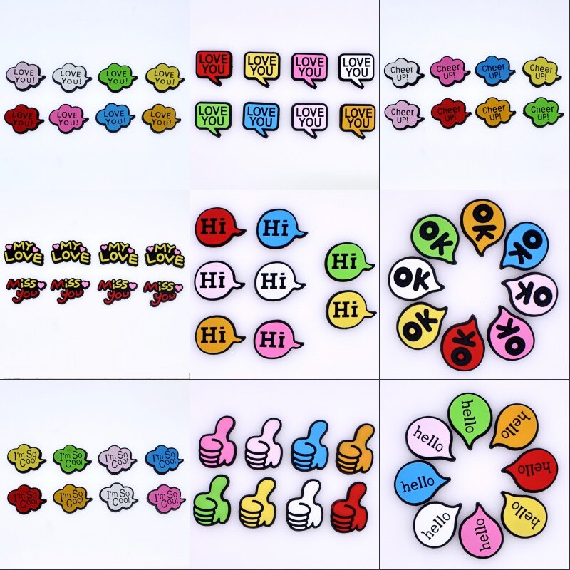Baby Children Simple Phrase Symbol Hi Hello Love You OK 8pcs Shoes Decoration Wristbands Ornaments