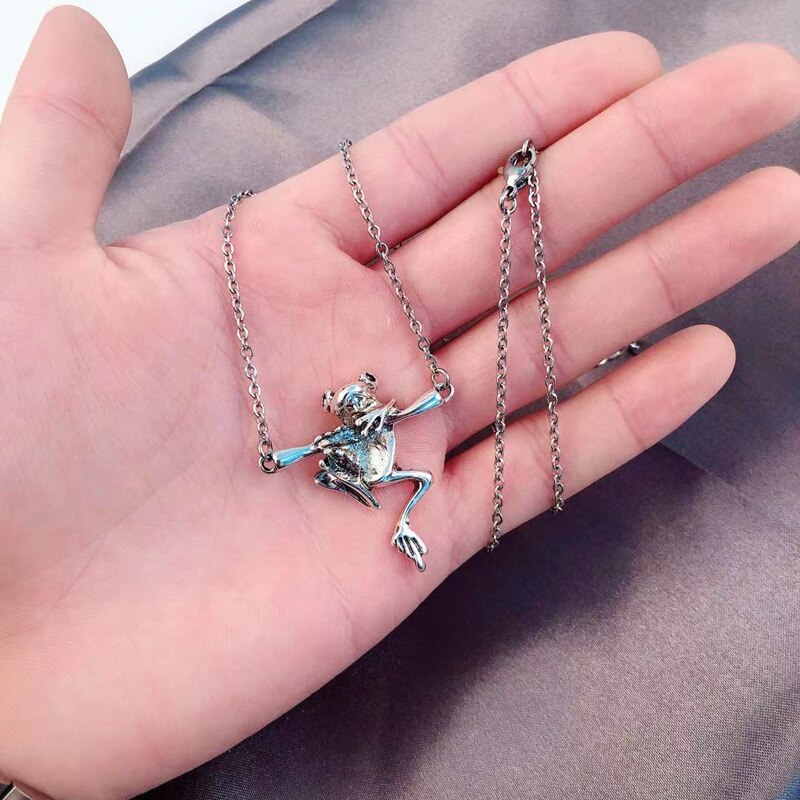 retro Nette Frosch Anhänger Halskette Für Frauen Mädchen retro Punk Hüfte hüpfen Stil Antike Silber Ebene Anhänger Halskette Schmuck