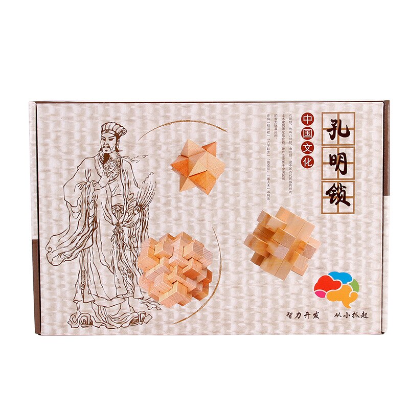 6pcs Chinese Traditional Wooden Intelligence Toy Kongming Lock Luban Lock Classical Brain Teaser Game Toy Stress Relief Toys