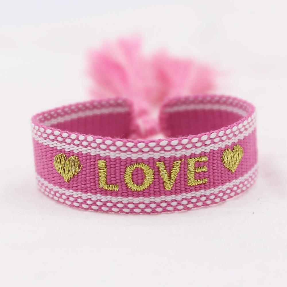 Love Printed Rope Bracelet For Women Men VIntage Braided Tassel Bracelet Ethnic Lace-up Couple Bracelets Jewelry: Love-Fushia gold