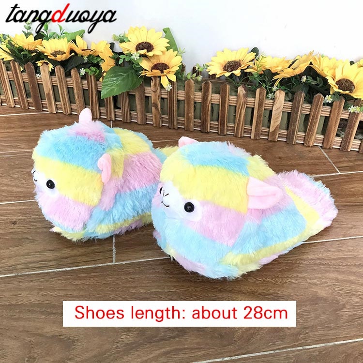 Schattige cartoon alpaca's dames winter huis pantoffels warme pluche binnenschoenen antislip flats huis vloer schoenen voor dames