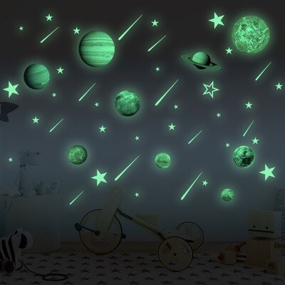 Negen Planeten Moon Glow Stickers Kinderkamer Decoratie Glow-In-The-Dark Muurstickers Art Decals moon Eclipse Stickers: FL001042