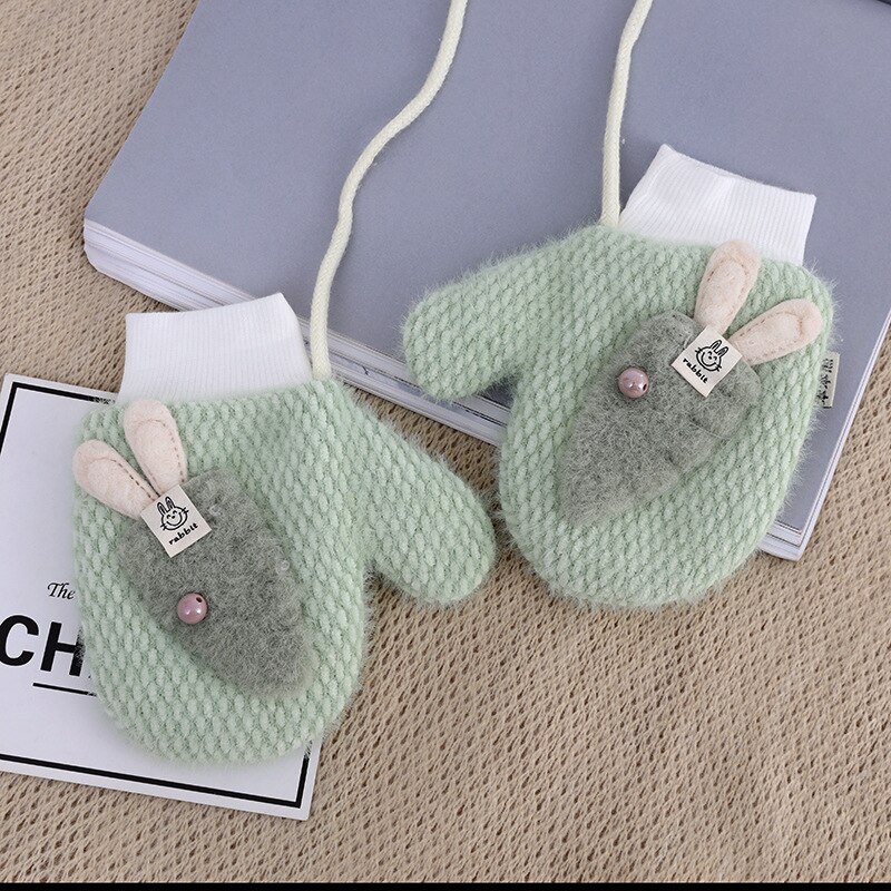 Winter Velvet Hanging Neck Warm Children'S Gloves 5-9 Years Old Pupils Carrot Cartoon Men And Women Mittens: E