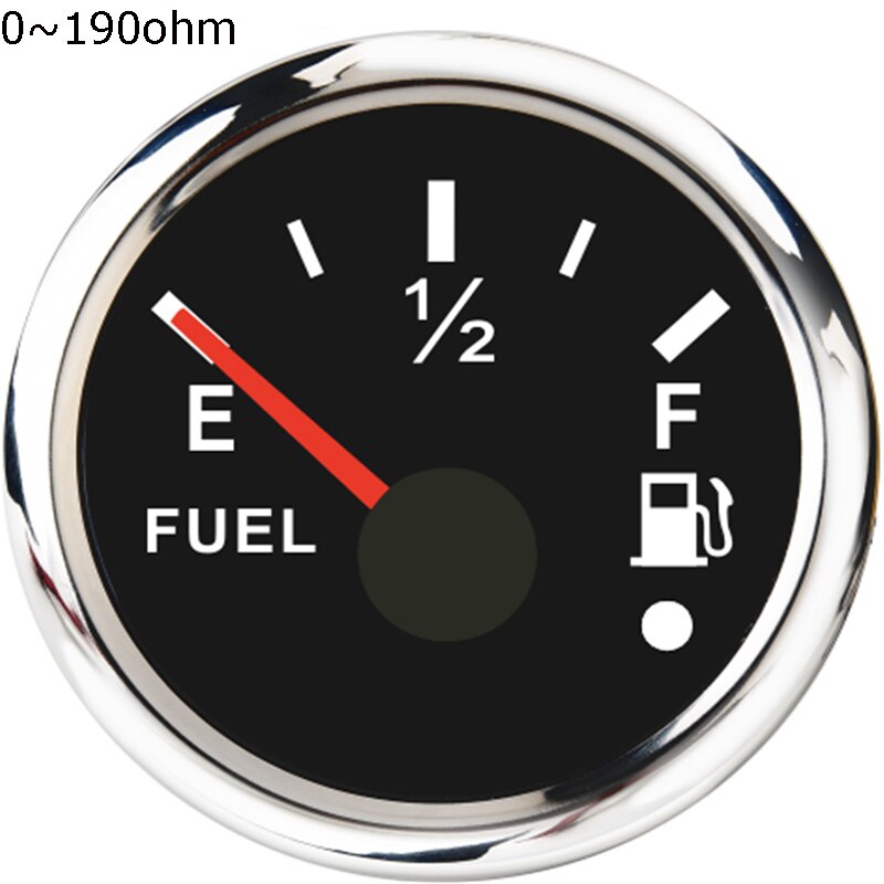 Indicador de nivel de combustible de 52mm, Sensor de nivel de combustible impermeable, 0-190 ohm, con luz de advertencia baja, retroiluminación roja: Black Silver 190 ohm
