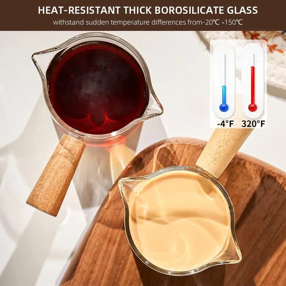 Misurino in vetro con manico in legno 1pc misurino per caffè caffè espresso in vetro doppia bocca singola caffè al latte tazza trasparente forniture per caffè