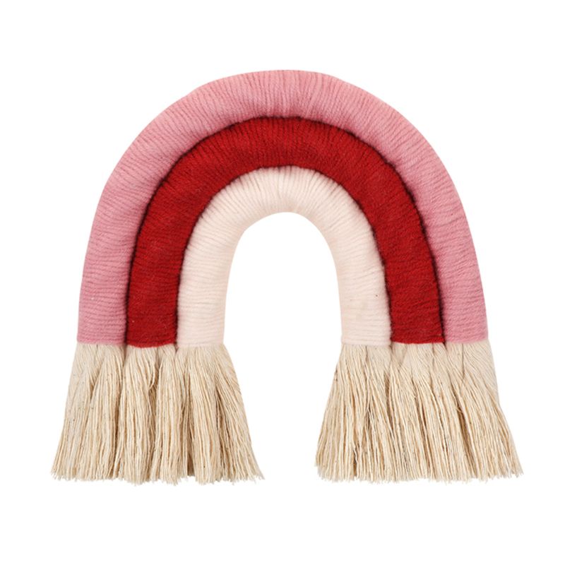 Adorno colgante de pared de arco iris de puntos, tejido hecho a mano, macramé, decoración nórdica para el hogar, guardería, habitación de niños, arte artesanal