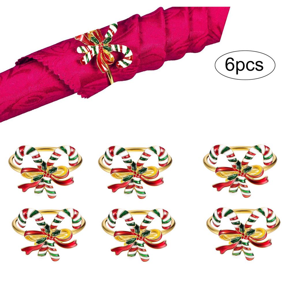 6PCS Napkin Ring Napkin Holder Christmas Candy Cane Napkin Buckle Christmas Wedding Party Napkin Circle Decoration Party: Default Title