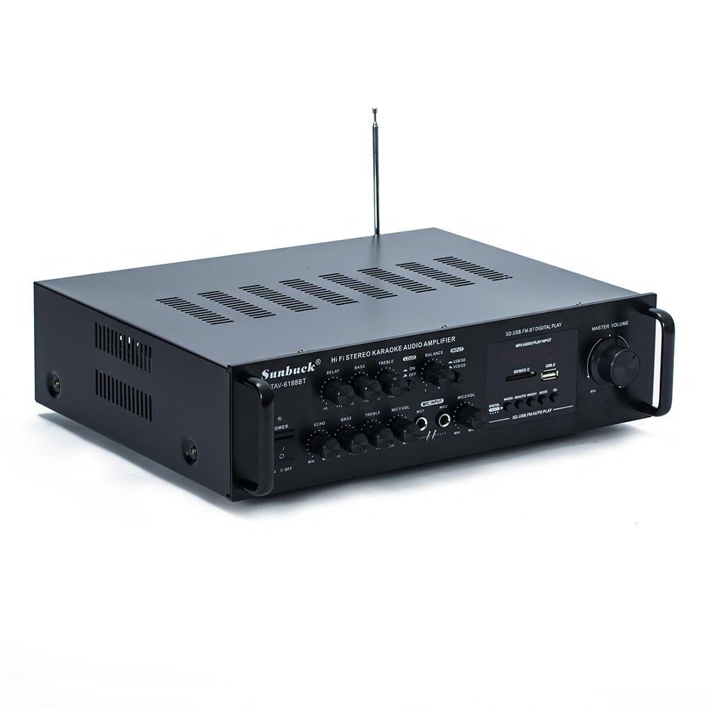 DC12V AC220V 2.1 channel 300W high power SD USB FM Bluetooth remote control power amplifier home AV amplifier