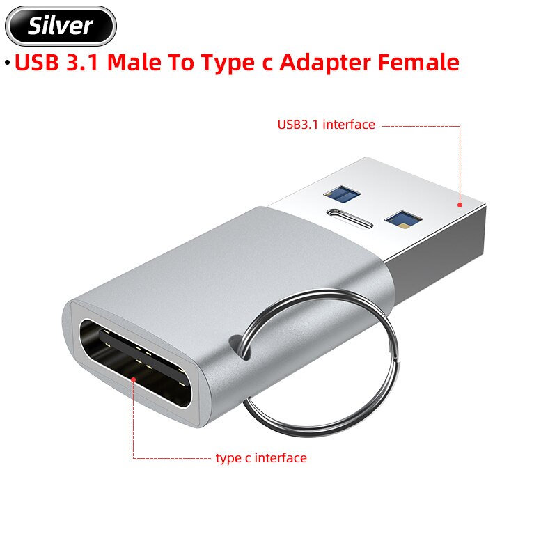 Adattatore USB C 3.1 USBA maschio a USB tipo C femmina tipo-c adattatore USBC OTG per Laptop connettore auricolare Samsung Xiaomi 10: siliver