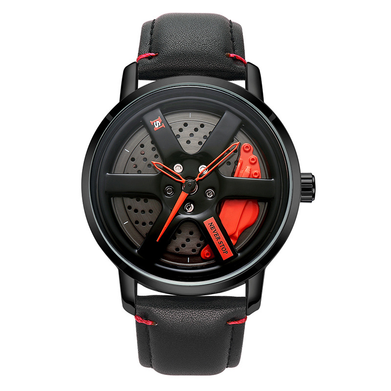 Reloj de UTHAI L98 para hombre, deportiva, personalidad, coche Hub 360 ° Reloj de pulsera de cuarzo para hombre de cuero resistente al agua con rotación: Multicolor