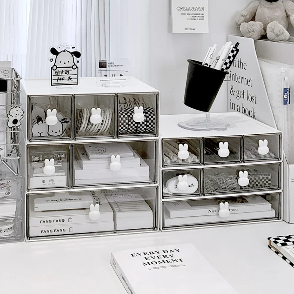 Cajón de escritorio organizador Kawaii Ins, caja de almacenamiento de combinación libre, horquilla de plástico, maquillaje, cosméticos, estante organizador de almacenamiento de escritorio