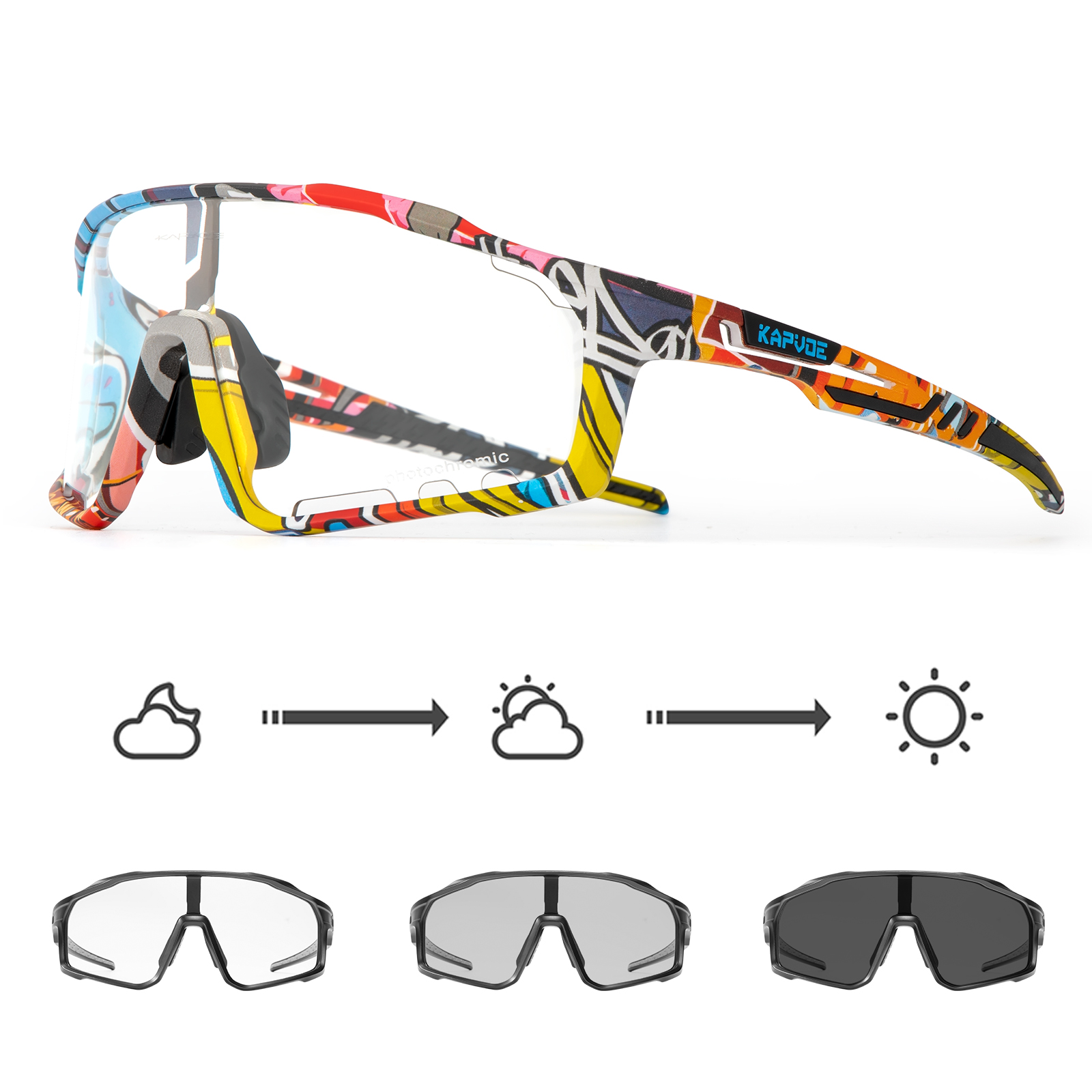 Kapvoe Photochromic Sunglasses Men's Women Sports Cycling Glasses Road Running Goggles MTB Bike Bicycle Mtb Eyewear For Driving: Yellow
