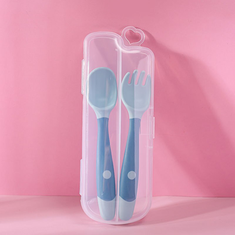 Baby Spoon Fork Set Toddler Infant Bendable Silicone Soft Spoons Learning Tableware Safe Feeding Flatware with Storage Box: Green with Box