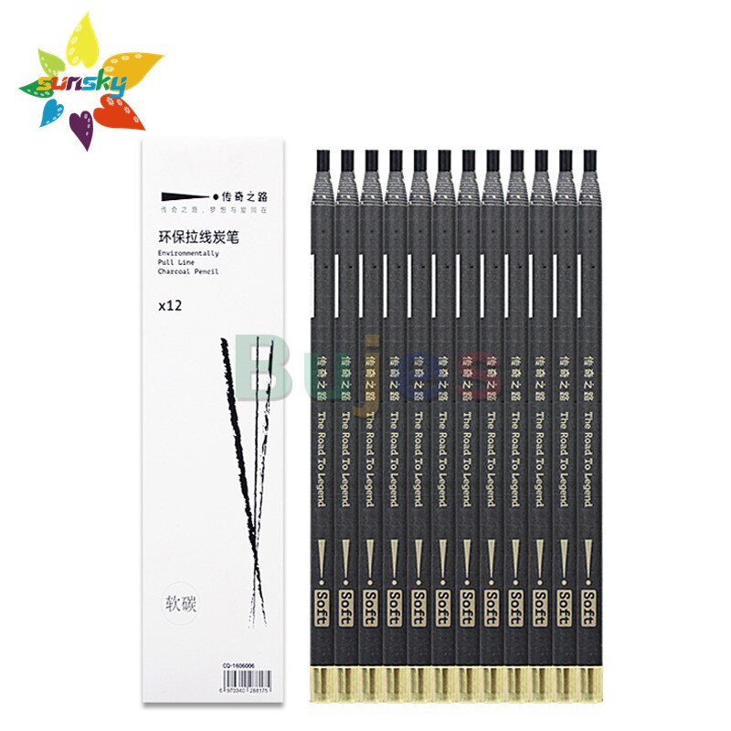 Carvão vegetal esboçando puxar linha lápis de carvão vegetal desenho caneta de arte caneta de carbono macio/médio/duro 12 peças suprimentos de arte profissional