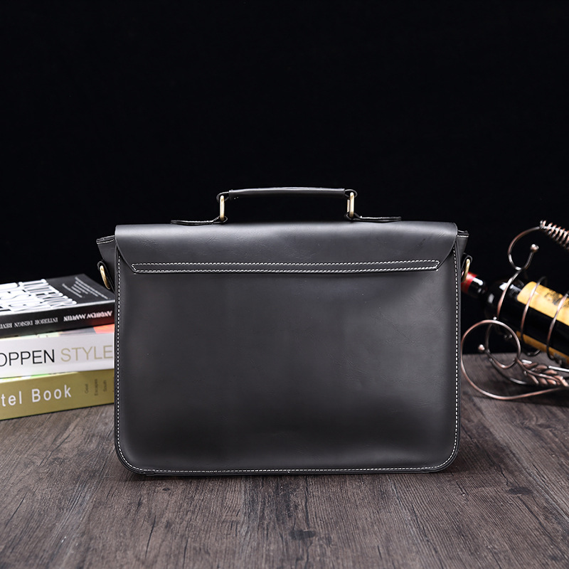 Porte-documents pour hommes Crazy Horse en cuir PU Vintage étudiant sacoche école bureau fourre-tout sac à main épaule affaires épaule sac pour femmes