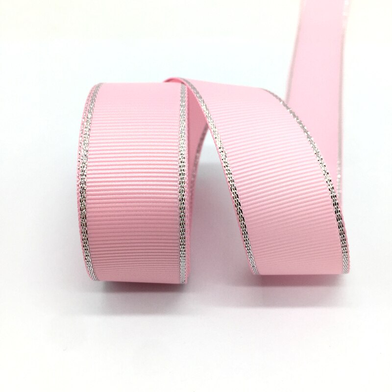 5 Yards 1 "(25mm) lint Bruiloft Decoratie Zilver Metallic Edge Grosgrain Lint Cadeaupapier Haar Strikken DIY Kerst Lint