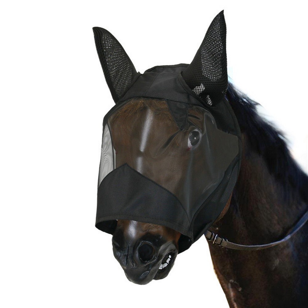 Fournitures équestres cheval masque facial tête-monté respirant maille couverture Anti-moustique Protection yeux et oreilles produit pour animaux de compagnie S/M/L