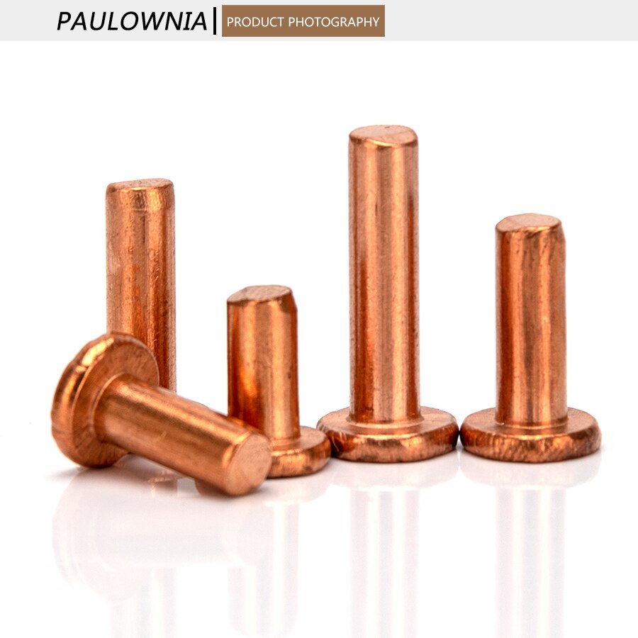 Remache de cabeza plana de latón M2.5-M3, M2.5, M3, remaches sólidos de cobre, sujetadores, longitud de perno de 3mm-25mm