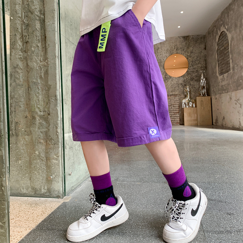 Pantalones largos hasta la rodilla para niños, ropa para niños de 8 a 12, pantalones cortos sueltos de algodón púrpura/verde para niños pequeños, 2022