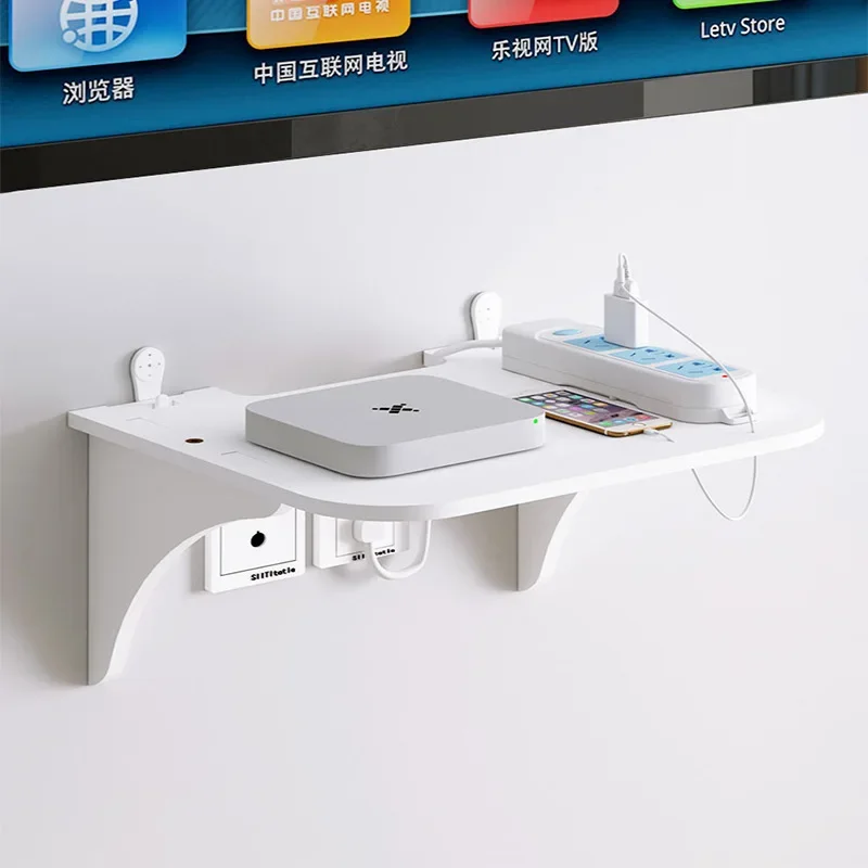 Wall Mount Router Shelf Punch-free TV Set-top Box Floating Hanging Rack Home Power Strip Wifi Router Storage Holder Wood