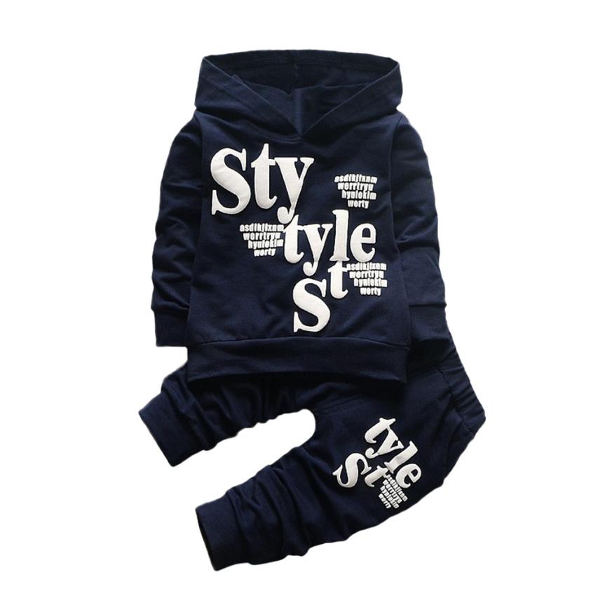 2 pçs da criança do bebê roupas de inverno estilo menino carta impressão capa topos padrão calças definir roupas legal estilo moda roupas menina: Black / 18 m