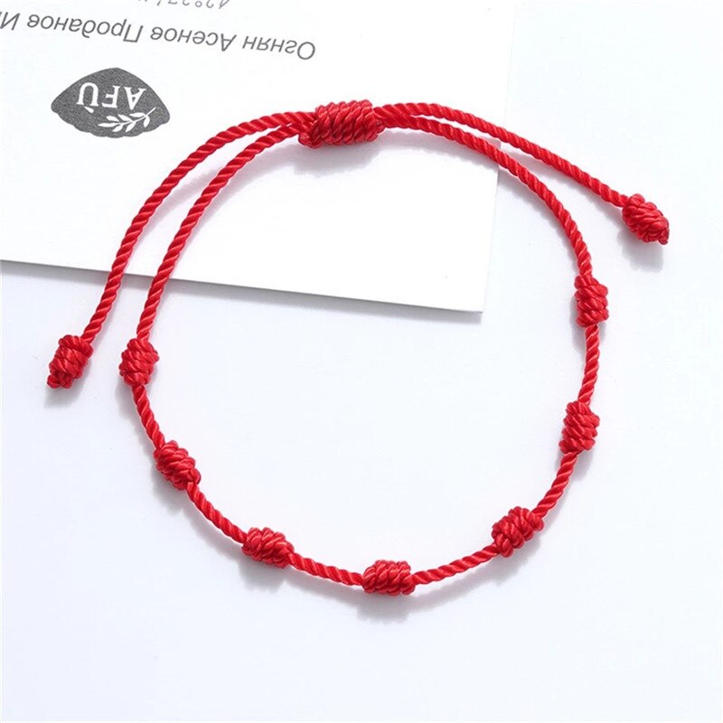 Pulseras de cuerda de 7 nudos hechas a mano, pulseras de cuerda roja con abalorios de mal de ojo, pulsera de Amistad tejida ajustable apilable