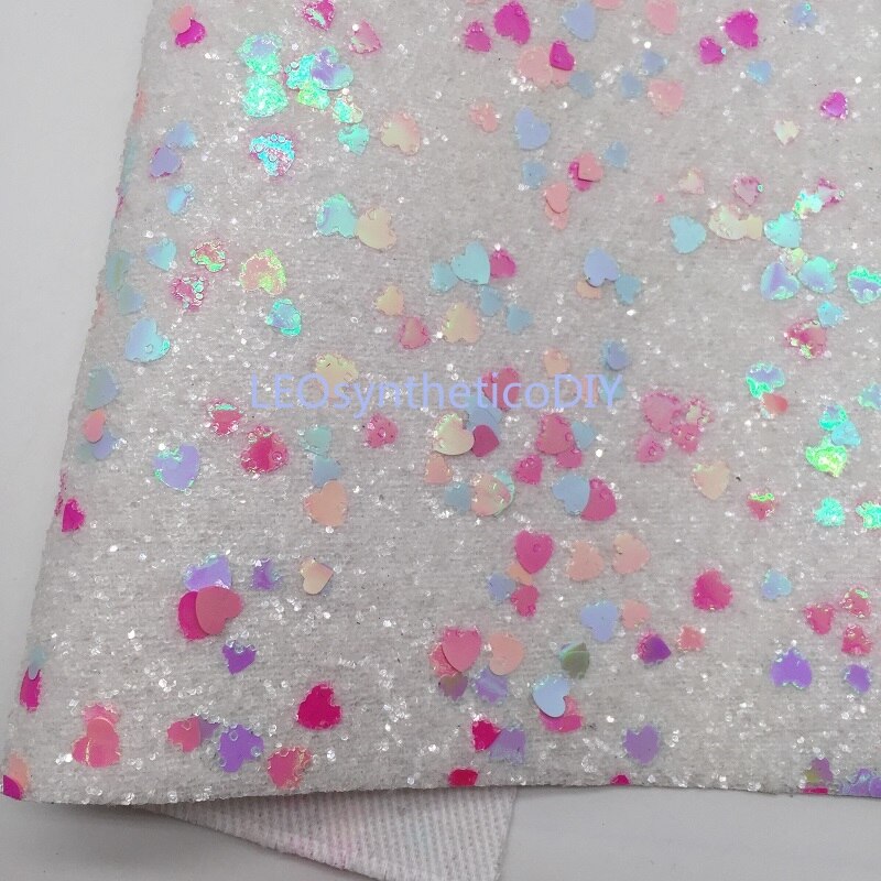 1PC 21X29CM Glitter Fabric, Chunky Glitter Leather Mixed with Valentine's Hearts For Making Bows LEOsyntheticoDIY T545