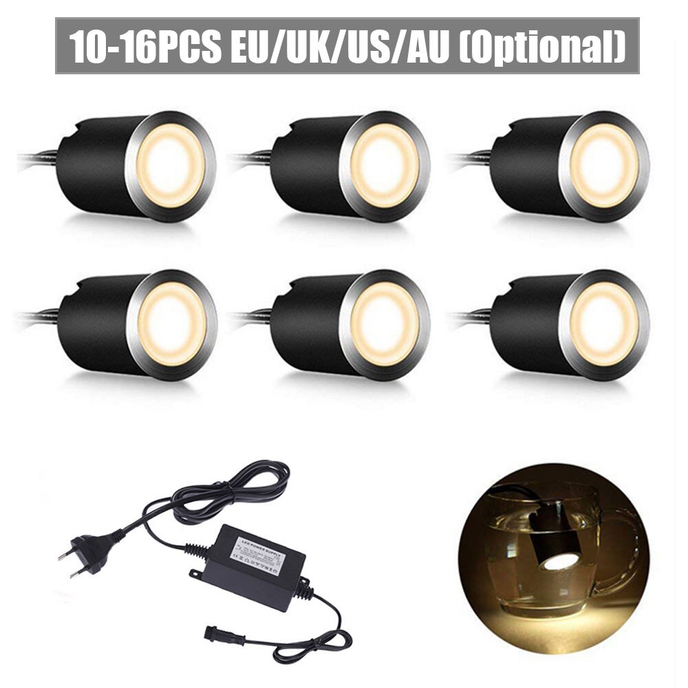 LED Deck Licht Bausatz DC 12V Wasserdicht Unterirdischen licht 2835 Edelstahl Einbau Garten Lampen Treppen draussen LED-strahler: warm Weiß B / 10Stck UK Stecker einstellen