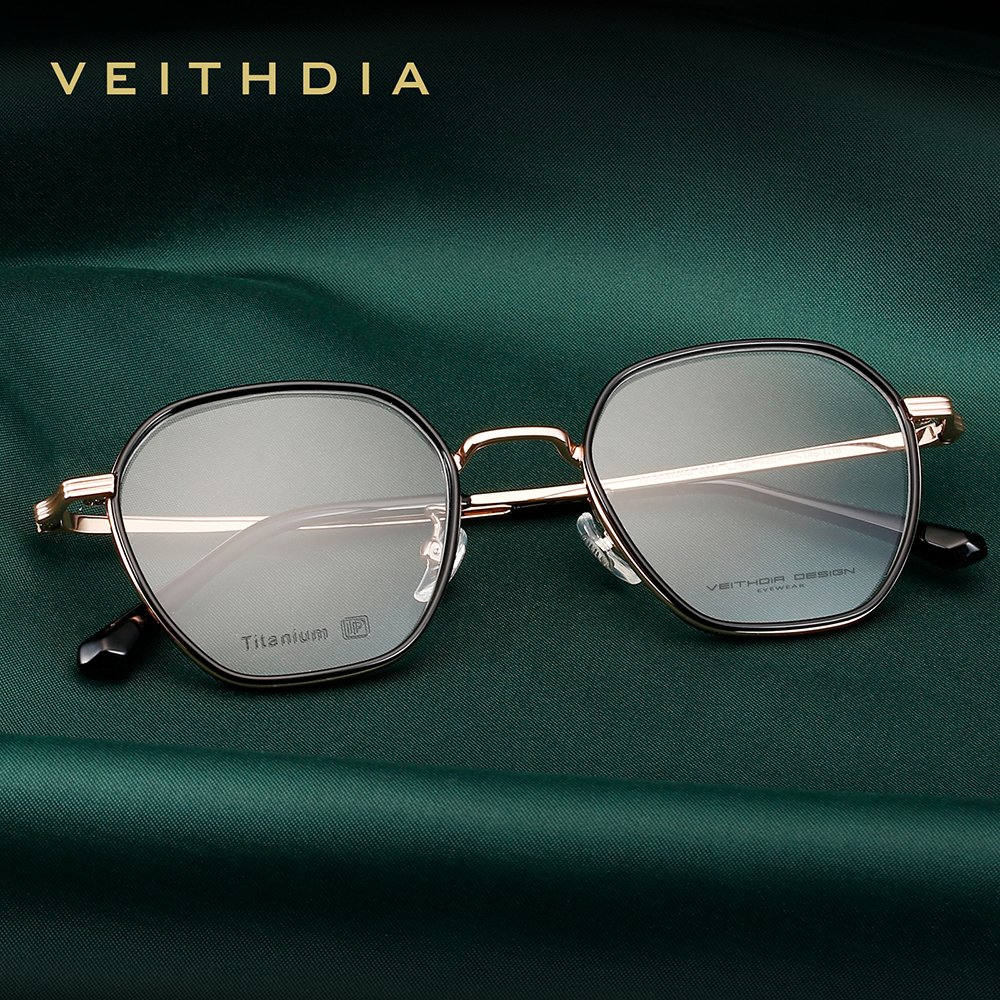 Veithdia-briller optiske titanbriller med +tr90 innfatninger, tilpassbare styrkeglass, menn og kvinner, nærsynthet, databriller med  v5037 innfatninger