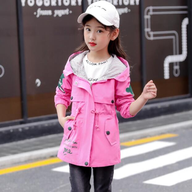 5-12Y Spring autumn Girls jacket children's clothing girl trench coat kids jacket girl coats Trench Wind Dust Outerwear: pink / 9T