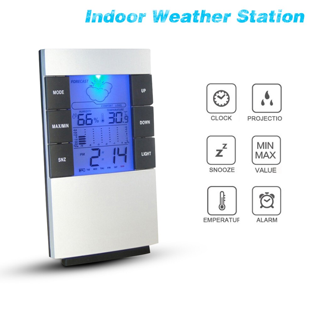 Digitale Wekker Hygrometer Elektronische Thermometer Tijd Grote Display Klok Met Achtergrondverlichting Kalender Klok 1Pcs