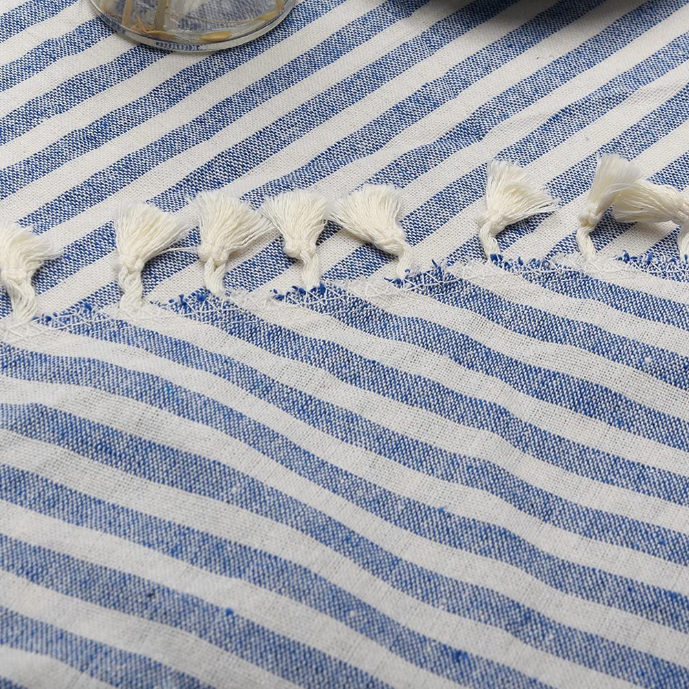 Round Tablecloth 150cm/59'' Stripe Tassel Cotton Linen Table Cloth Table Cover for Home Kitchen Dinning Table Coffee Table Decor