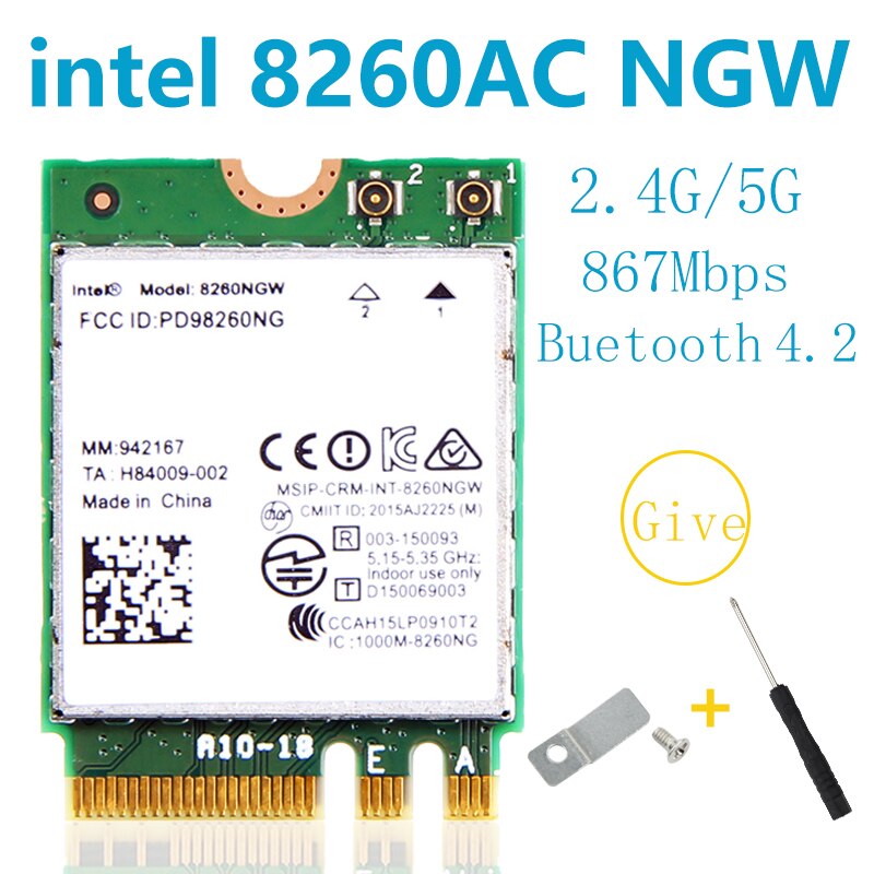 Wireless network card AX210 tri band 5374M Bluetooth5.2 supports 6G AX200 AC9260 8265 8260 7265 7260 3168 3165 3160 WI-FI card: Intel 8260AC NGW