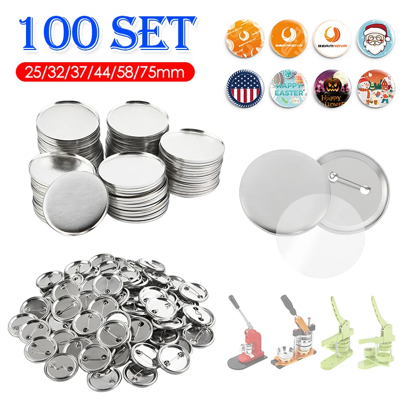 100Set leere Abzeichen Pin Button Maker Herstellung von Teilen liefert 25mm 32mm 37mm 44mm 58mm DIY Button Herstellung für Punch Press Maschine