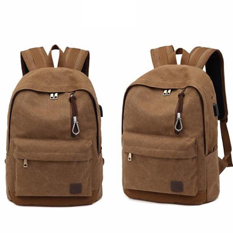 Boshikang Mens Rugzak Pure Katoenen Canvas Usb Opladen College Student Schooltassen Laptop Rugzak Voor Tiener: Coffee-USB