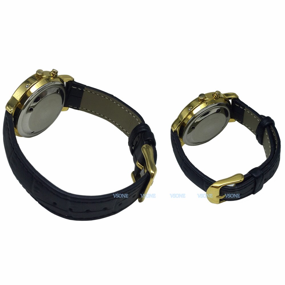 Montre Parlante Analogique avec Alarme Annonce de l'heure et Date en Français pour Aveugle et Les Personnes Malvoyant, Couleur Dorée, Bracelet Cuir Noir TAF-G607