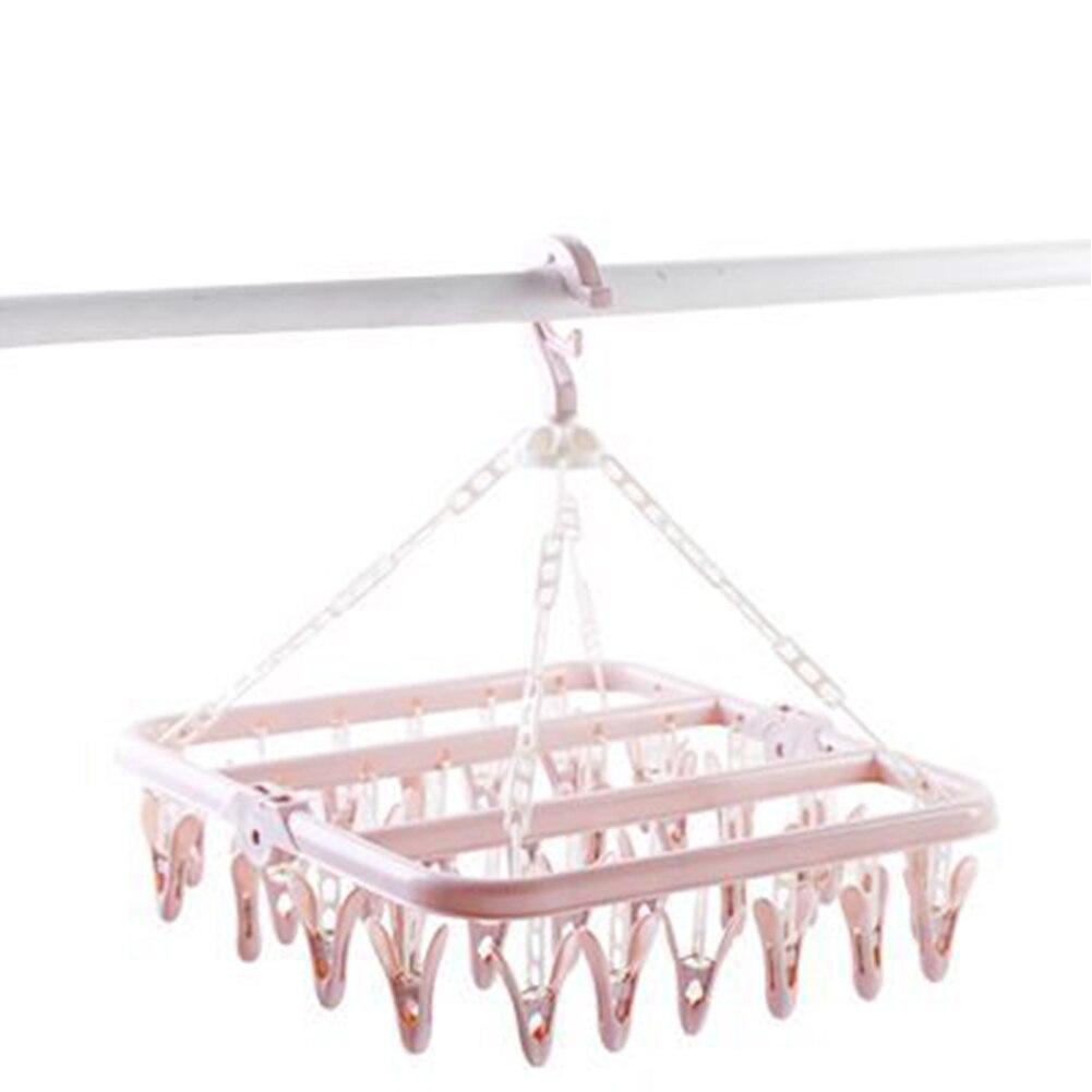 32 Pegs Flexible Washing Laundry Dryer Hanging Rack Underwear In/outdoor Socks Folding Multifunctional Hanger: pink