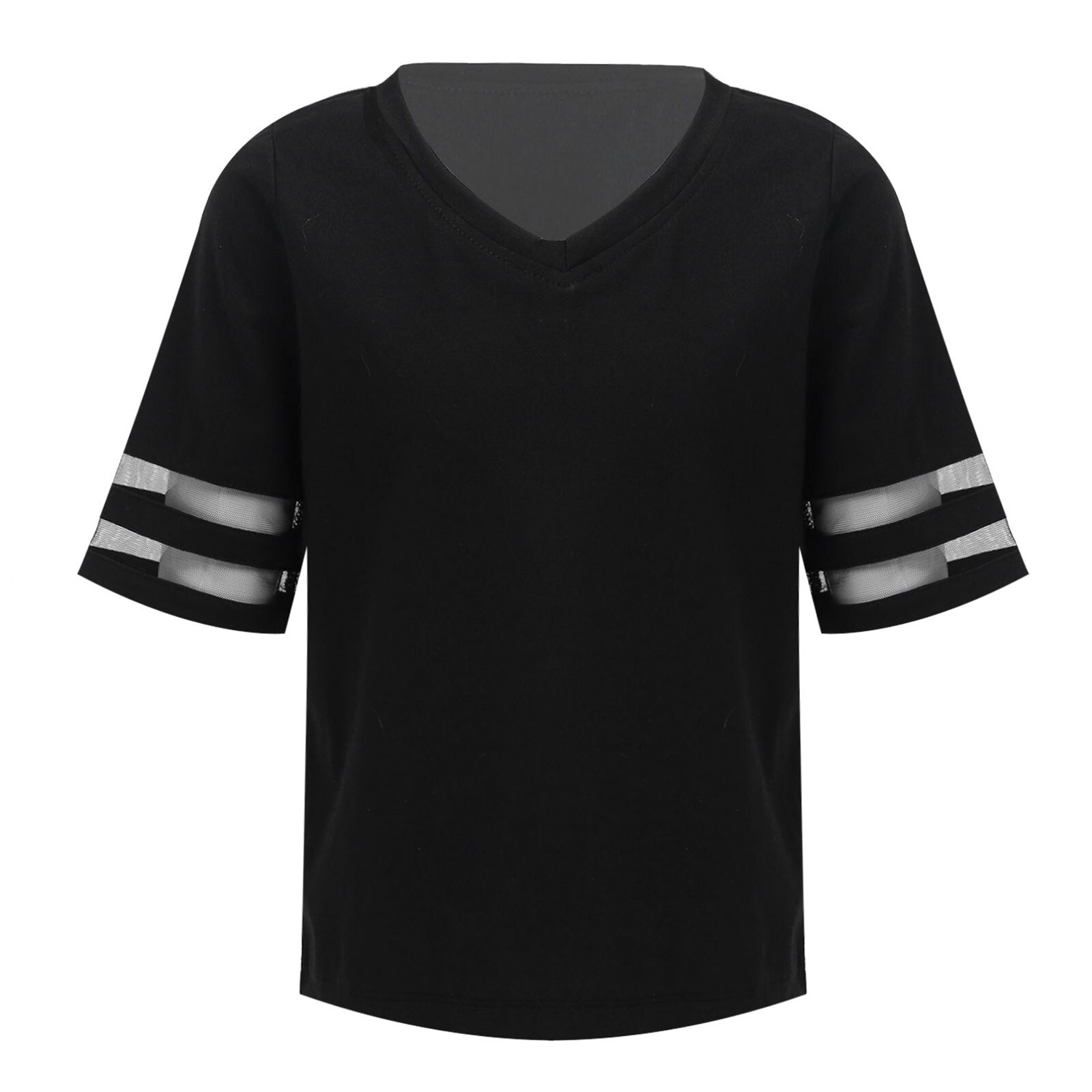T-shirt estiva per ragazze T-shirt tinta unita scollo a V manica corta T-shirt in cotone per bambini abbigliamento per ragazze T-shirt per bambini Casual abbigliamento: Black / 6