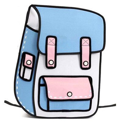 3D Jump Style 2D Tekening Cartoon Paper Bag Comic Rugzak Messenger Tote Leuke Student Zakken Unisex Bolos: Sky Blue