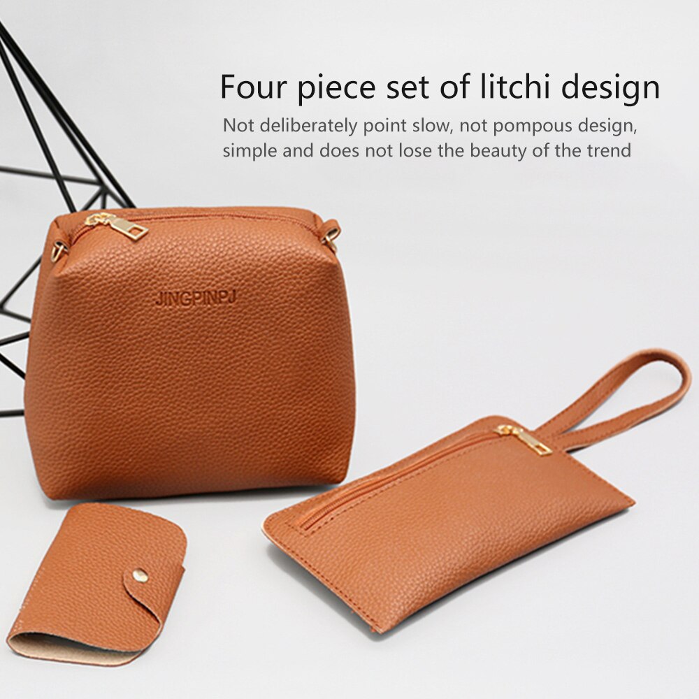 Leder dauerhaft retro Taschen 4 Stück Frauen Schulter Taschen einstellen Schwarz Bote Taschen Brieftasche Handtasche Frau Tasche Sack Haupt femme
