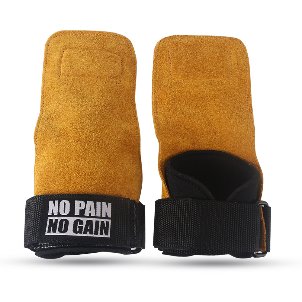 guantes Guantes de cuero antideslizante para levantamiento de pesas para el culturismo de barra Horizontal: Yellow
